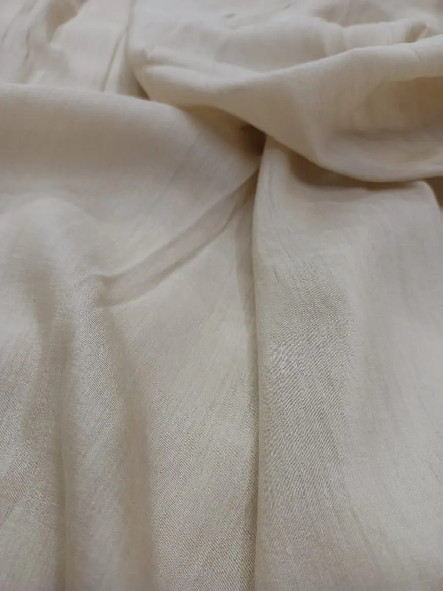 100% Pure Kora Muga Tussar Plain Handloom Natural Silk Fabric
