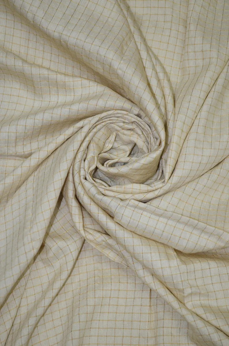 100% Pure Muga Tussar Handloom Checkered Silk Fabric