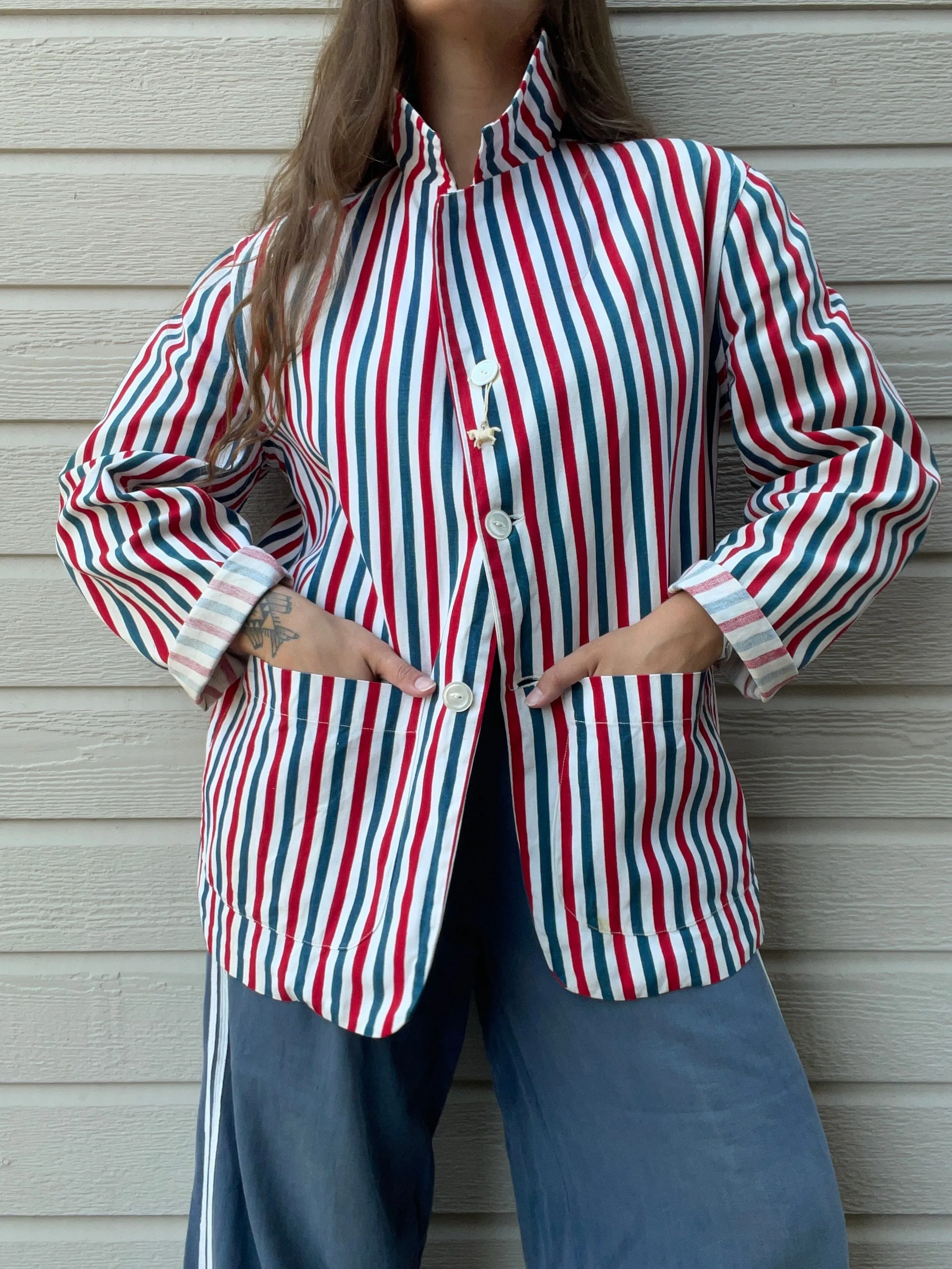 1940s Americana Striped Cotton Twill Jacket