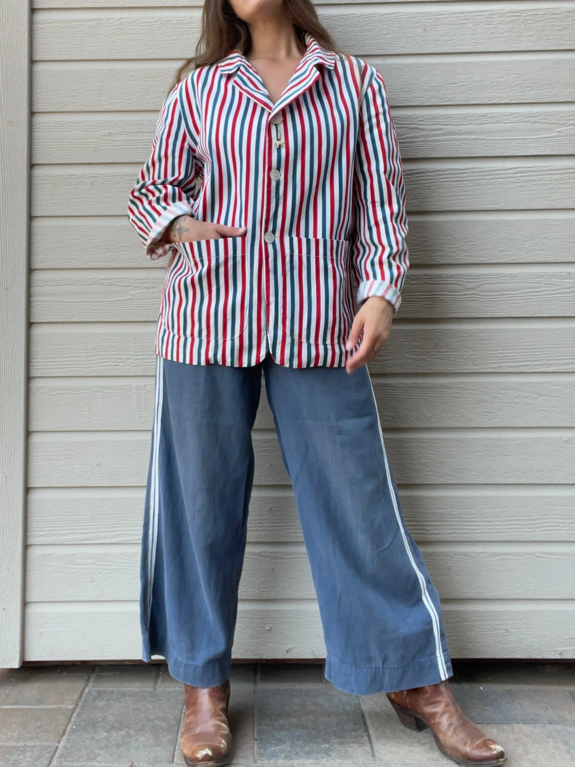 1940s Americana Striped Cotton Twill Jacket