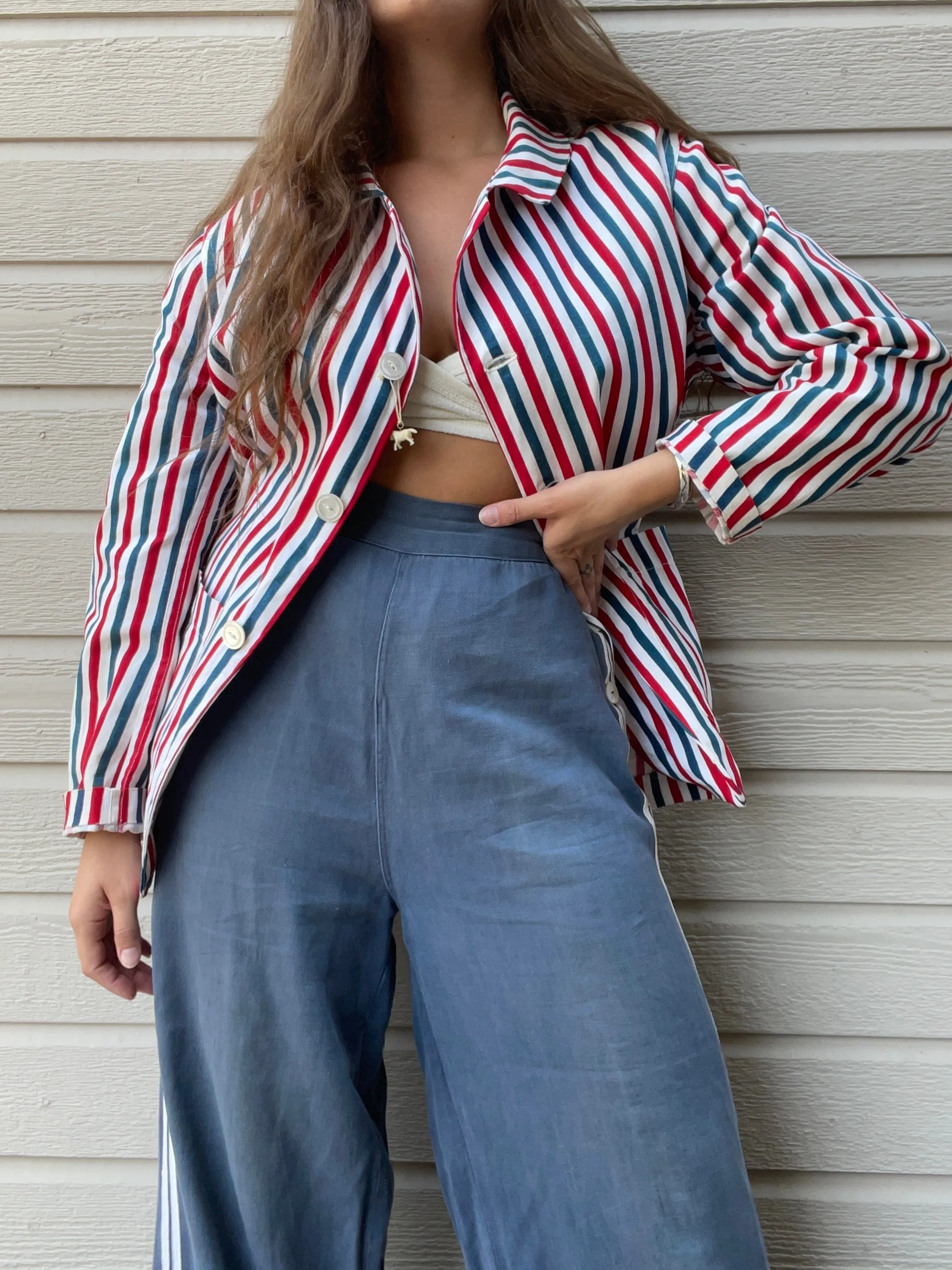 1940s Americana Striped Cotton Twill Jacket