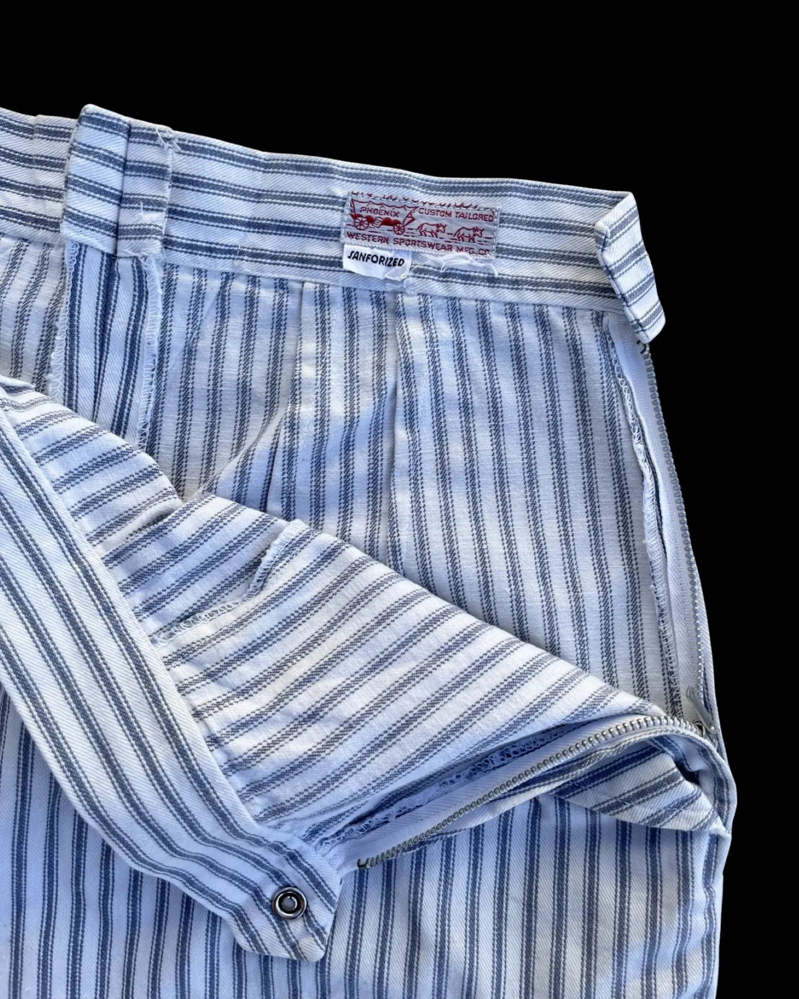 1950s Ticking Stripe Western Side Zip Shorts