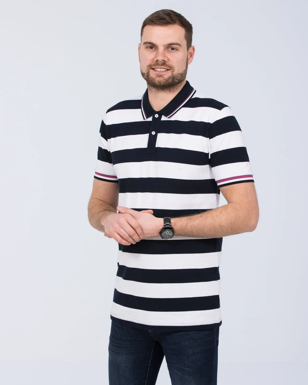 2t Slim Fit Tall Striped Polo Shirt (navy/white)