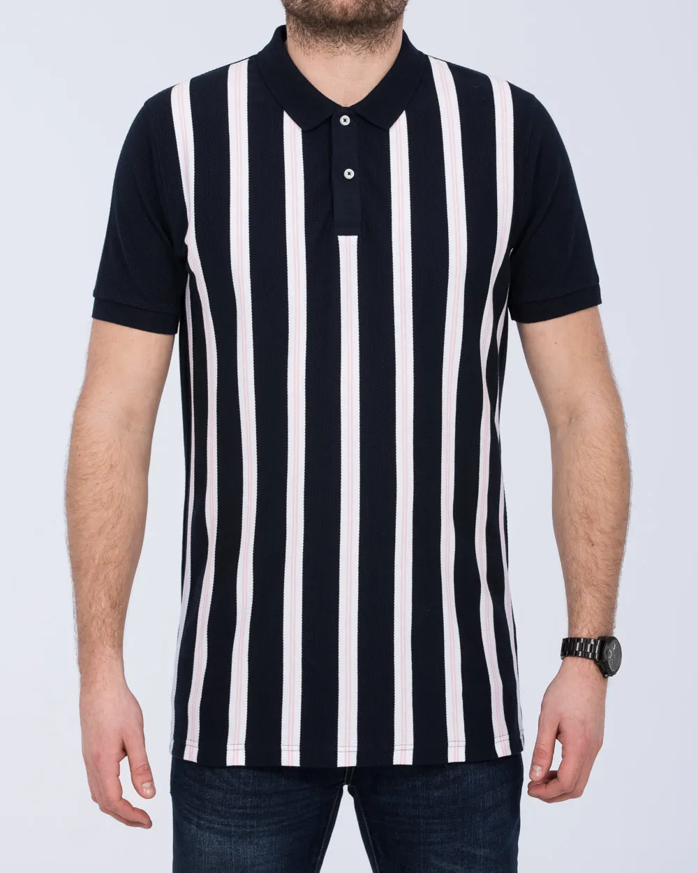 2t Slim Fit Tall Vertical Striped Polo Shirt (navy)