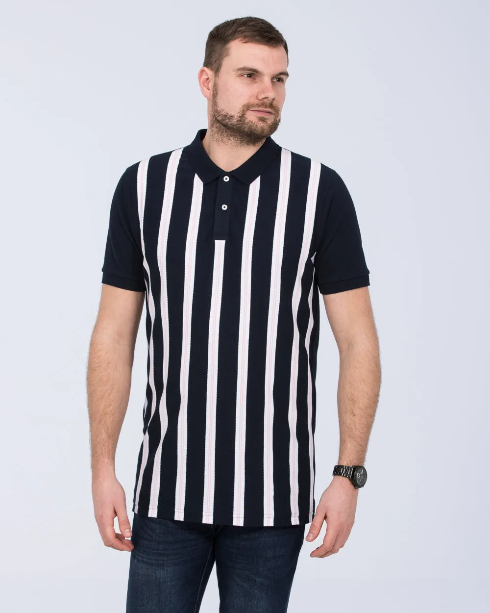 2t Slim Fit Tall Vertical Striped Polo Shirt (navy)