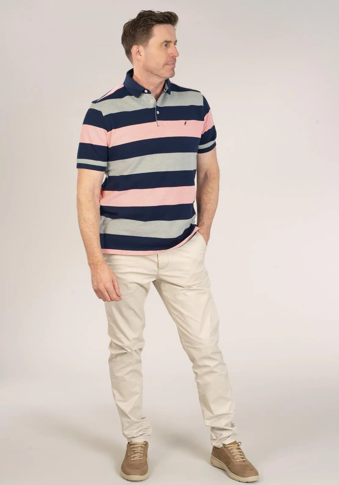 3-Button Stripe Polo Shirt - Green