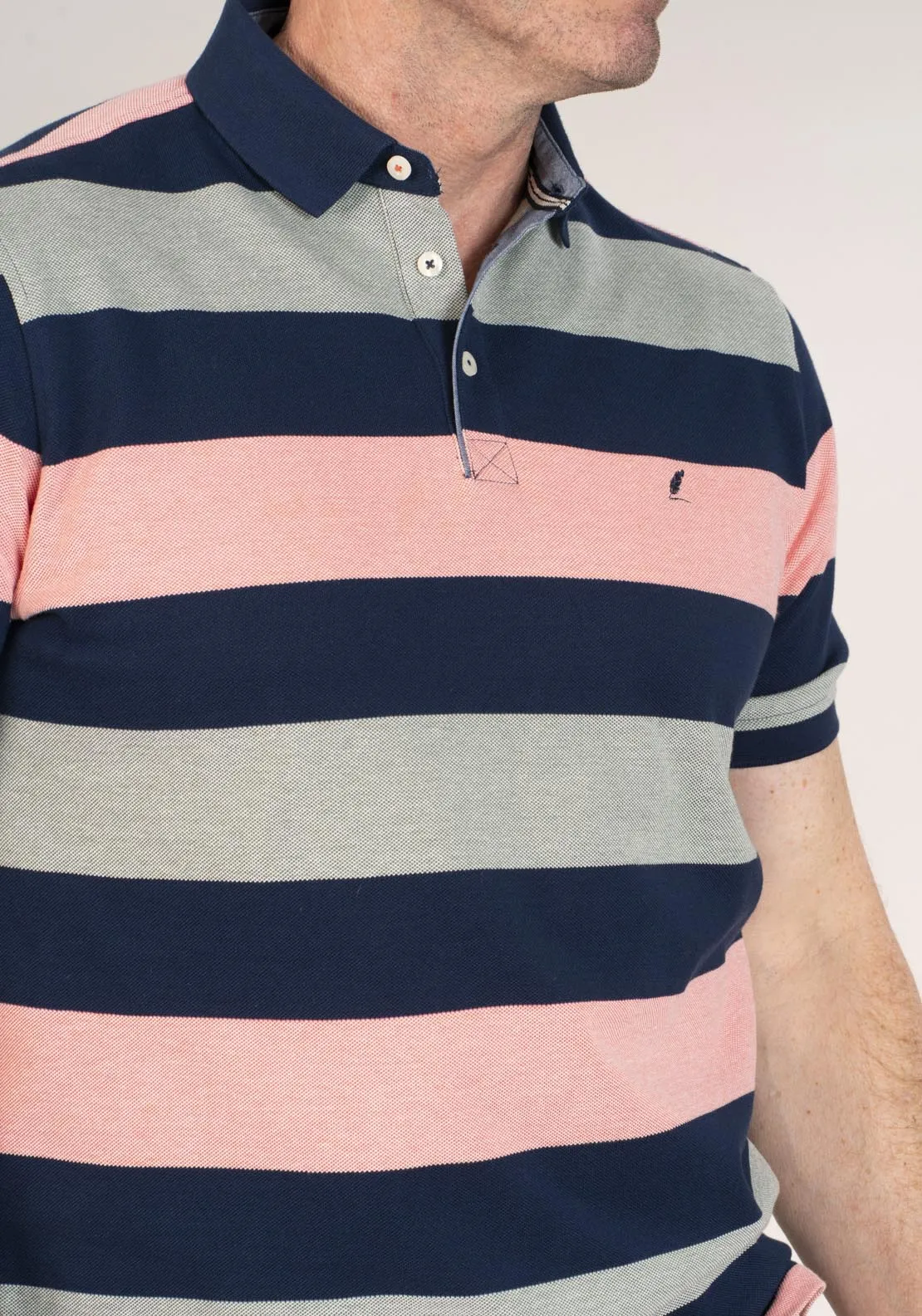 3-Button Stripe Polo Shirt - Green
