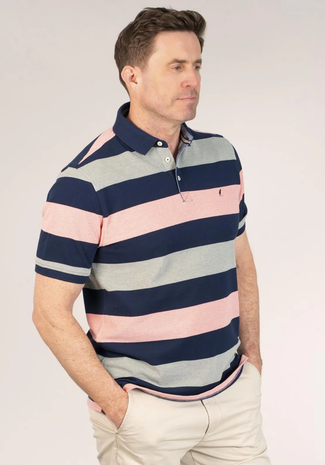 3-Button Stripe Polo Shirt - Green
