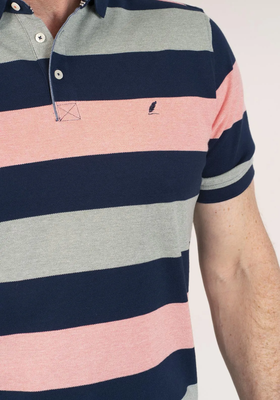 3-Button Stripe Polo Shirt - Green