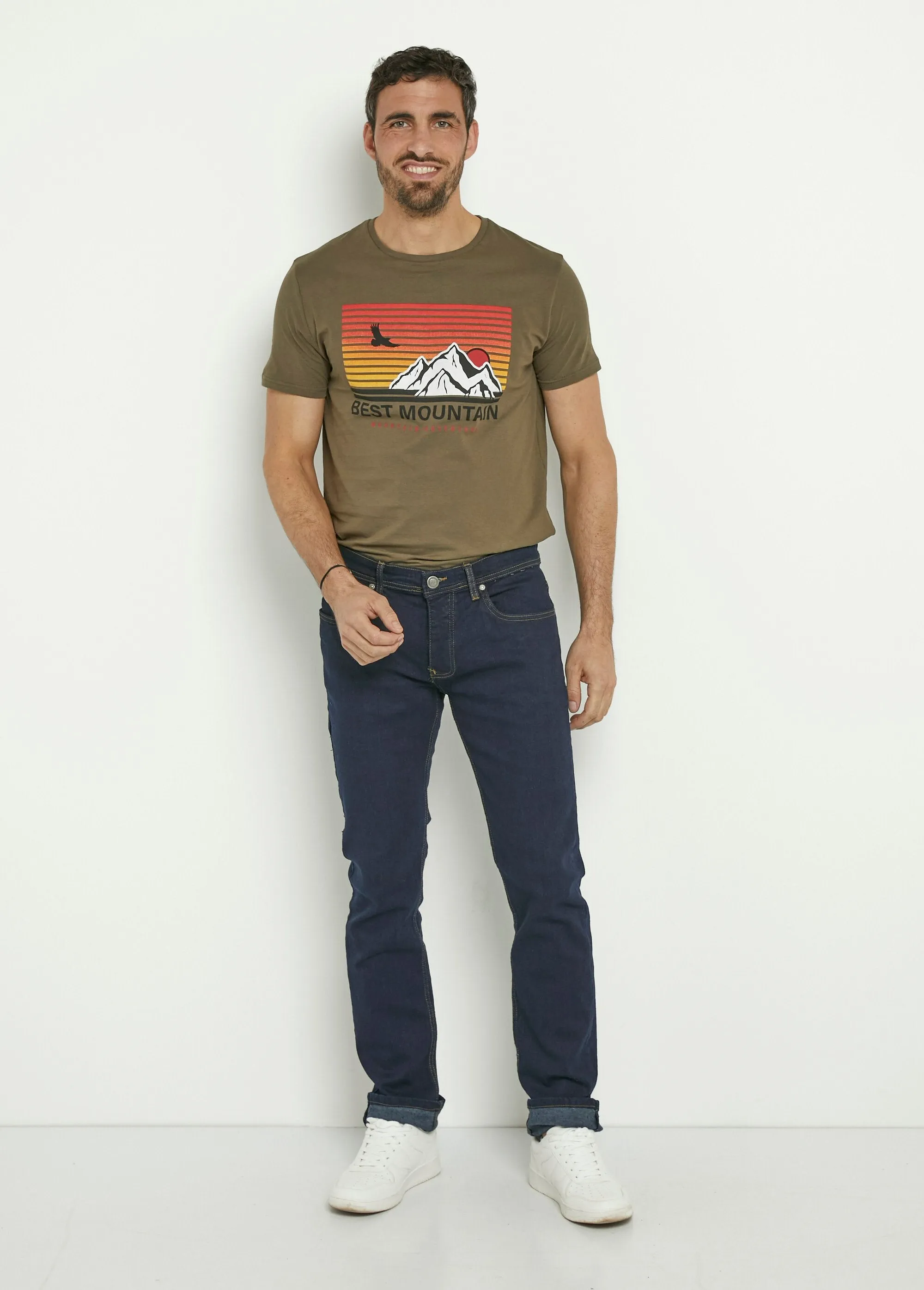 5-pocket straight-cut, stretchy jeans