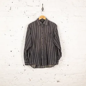90s Striped Corduroy Shirt - Blue - M