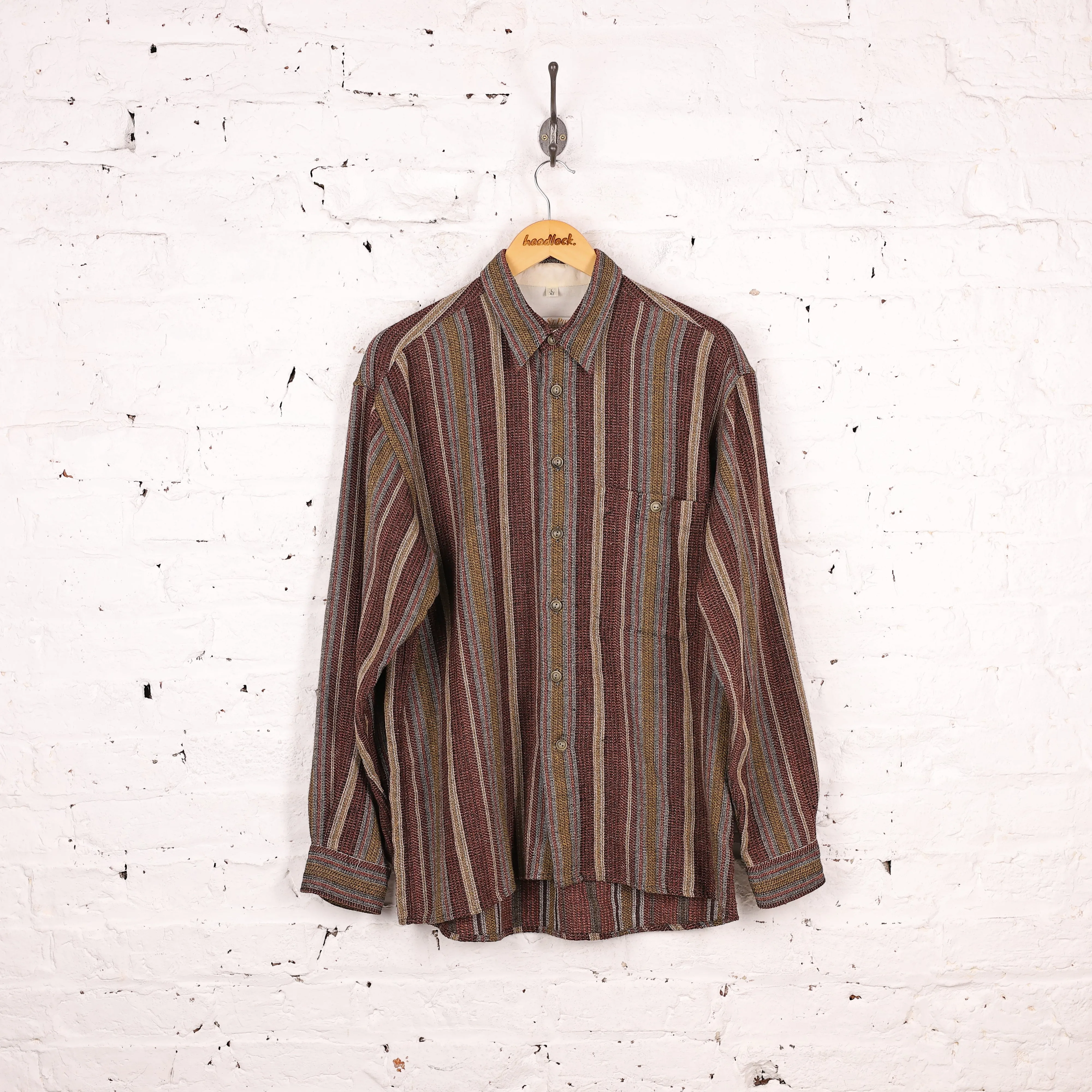 90s Striped Flannel Shirt - Maroon - L