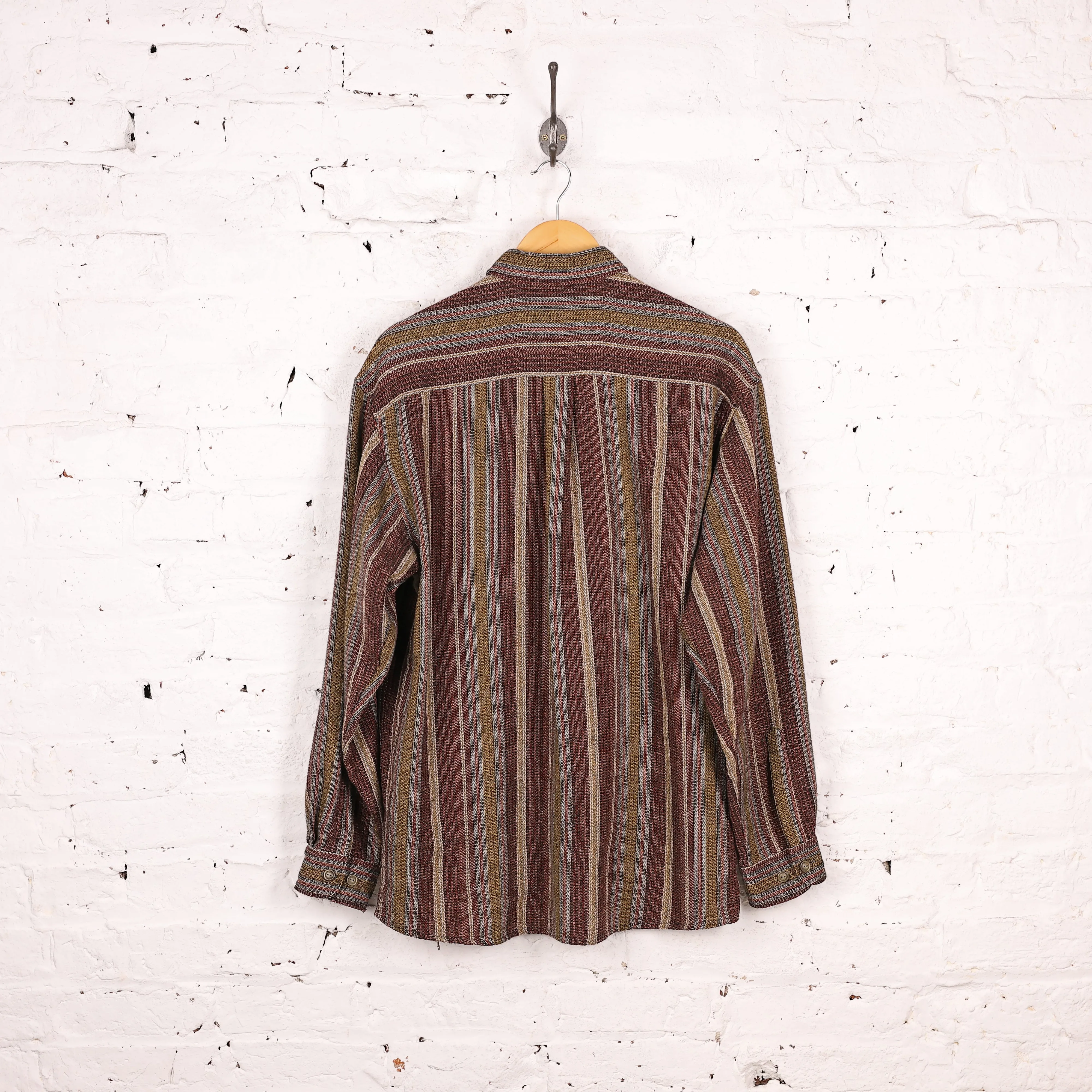 90s Striped Flannel Shirt - Maroon - L