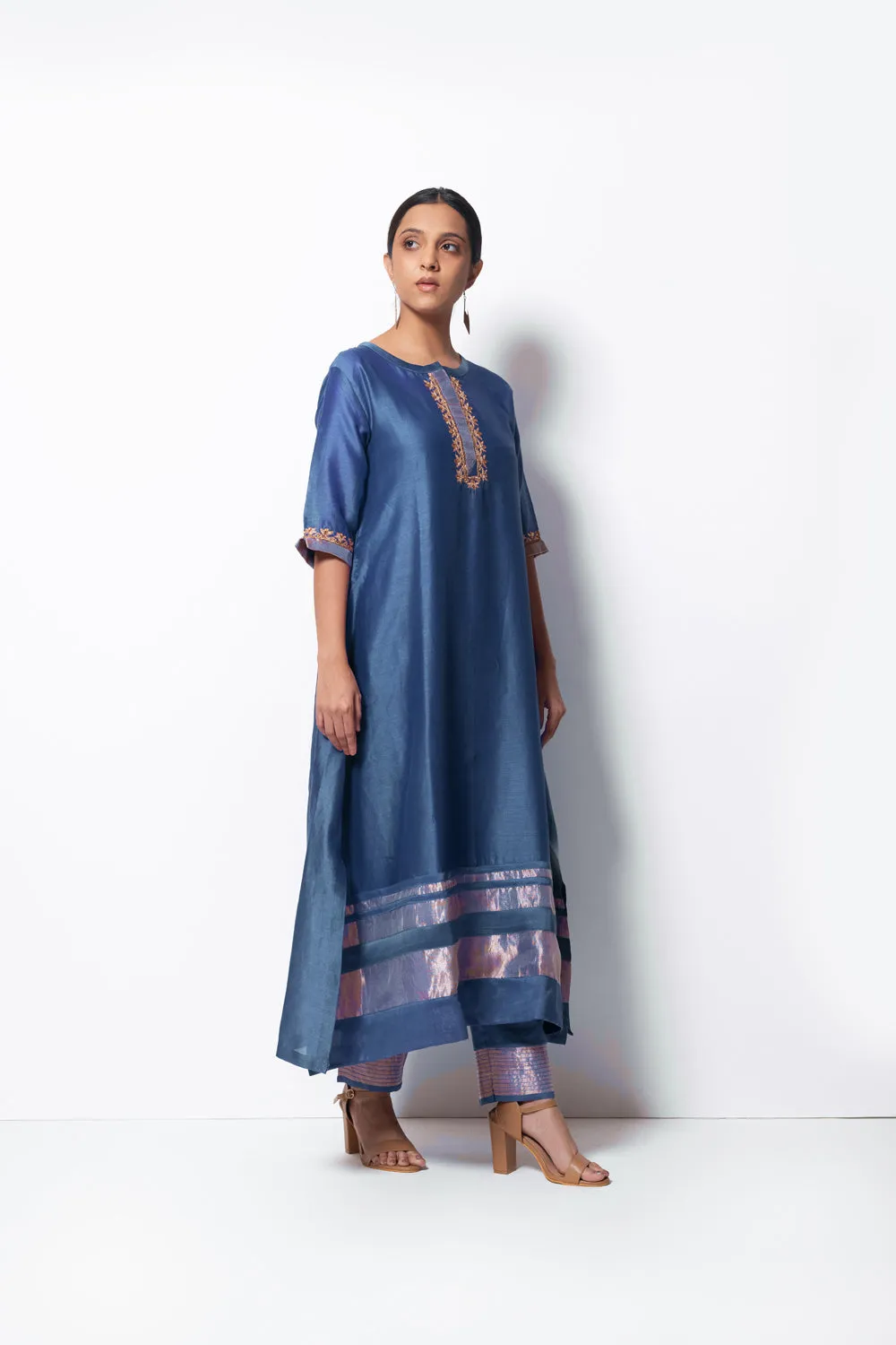 A-Line Kurta Full Set - Kurta, Stole, Pants, With Slip
