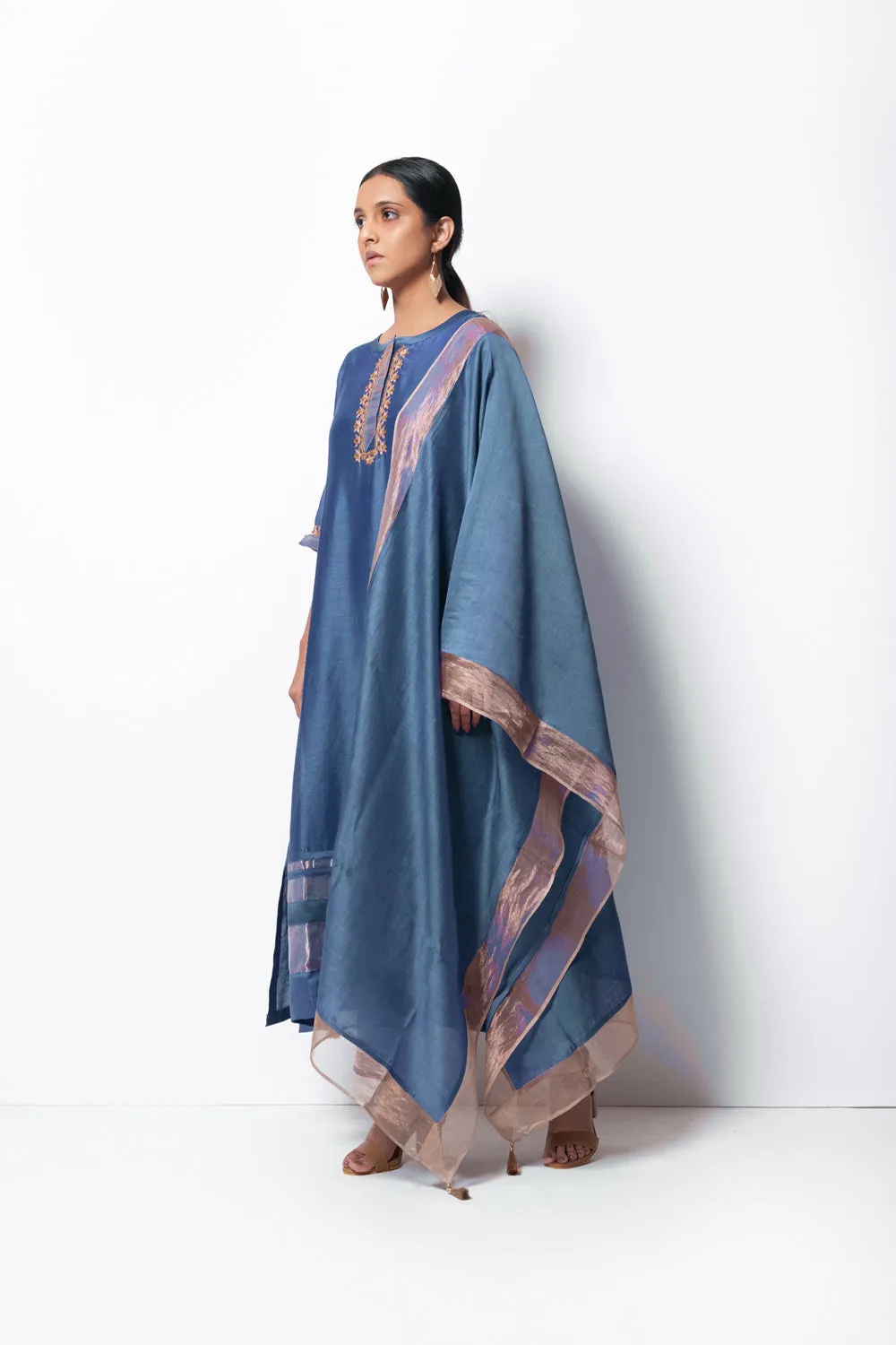 A-Line Kurta Full Set - Kurta, Stole, Pants, With Slip