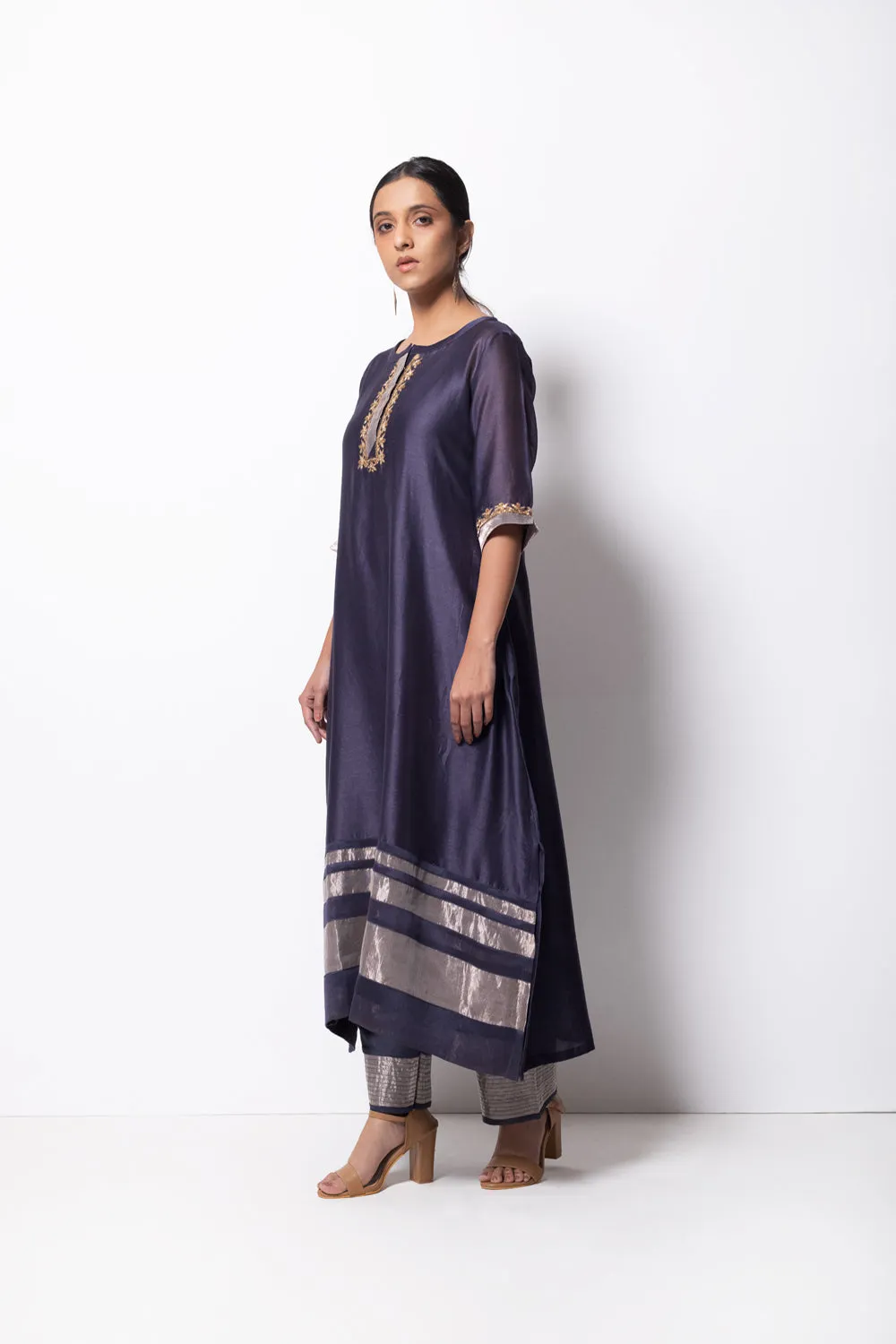 A-Line Kurta Full Set - Kurta, Stole, Pants, With Slip