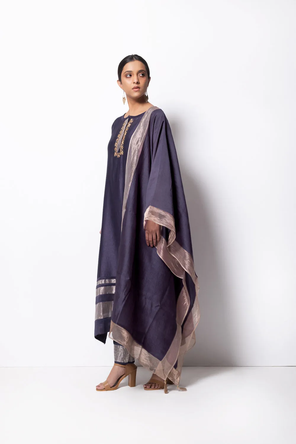 A-Line Kurta Full Set - Kurta, Stole, Pants, With Slip