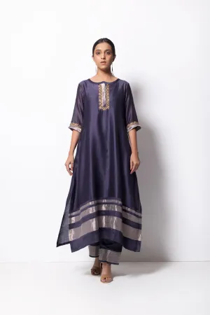 A-Line Kurta Full Set - Kurta, Stole, Pants, With Slip