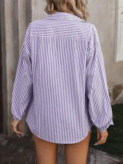 Adira Striped Pocketed Button Up Long Sleeve Shirt