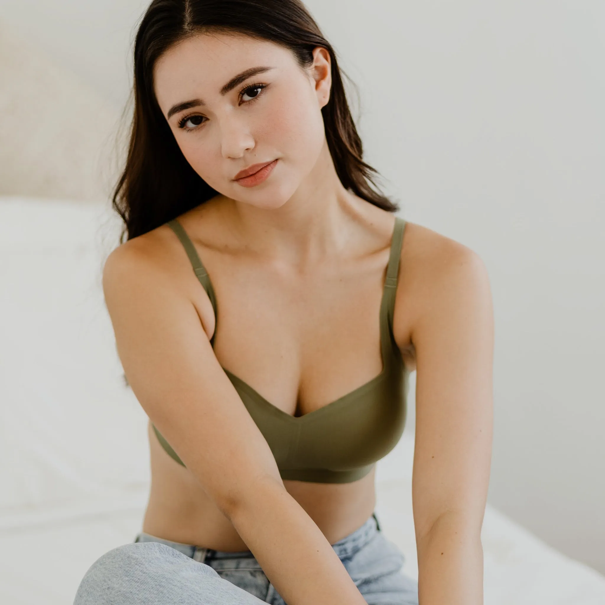 Air-ee Seamless Bra in Sage - Square Neck (Superfine) (Size XL Only)