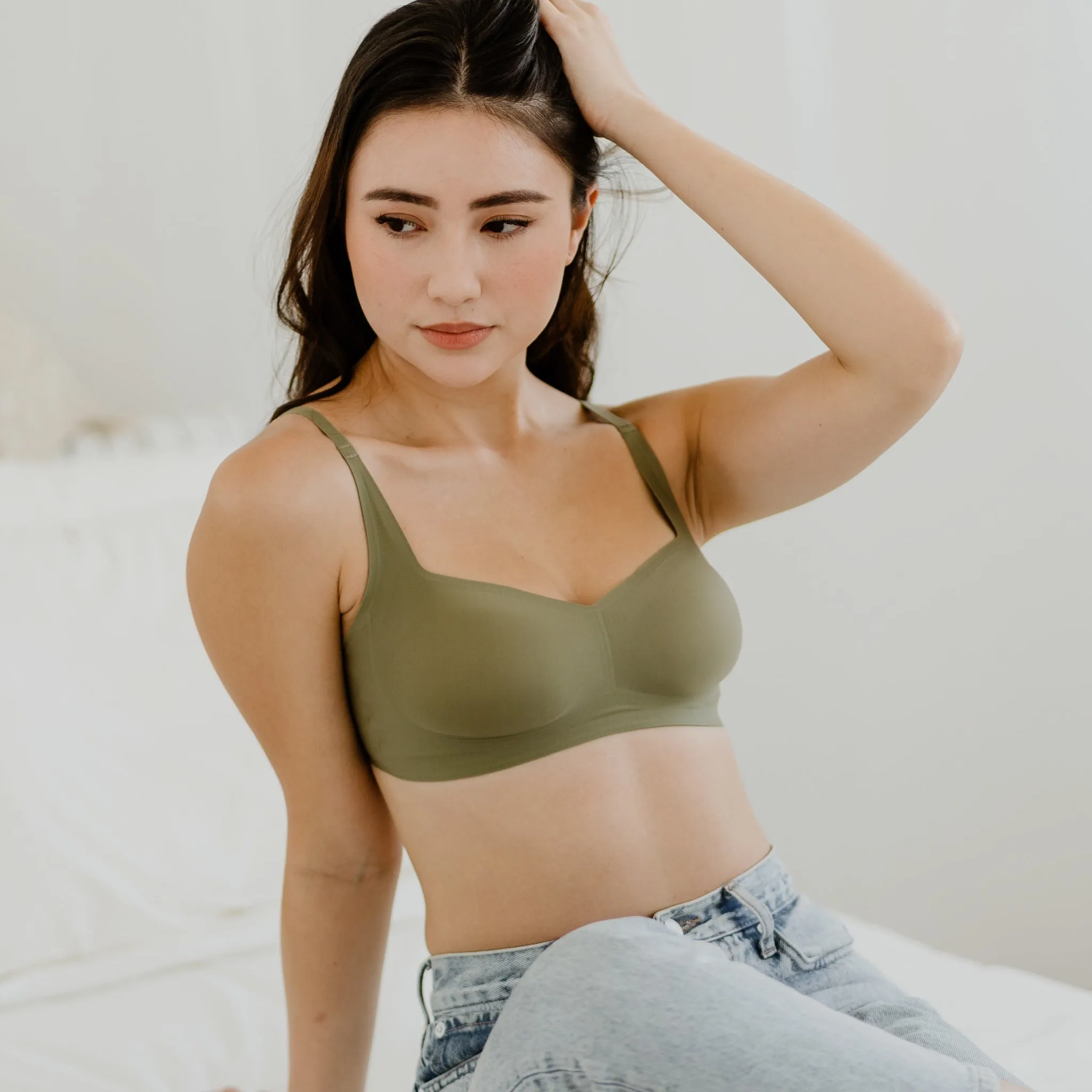 Air-ee Seamless Bra in Sage - Square Neck (Superfine) (Size XL Only)