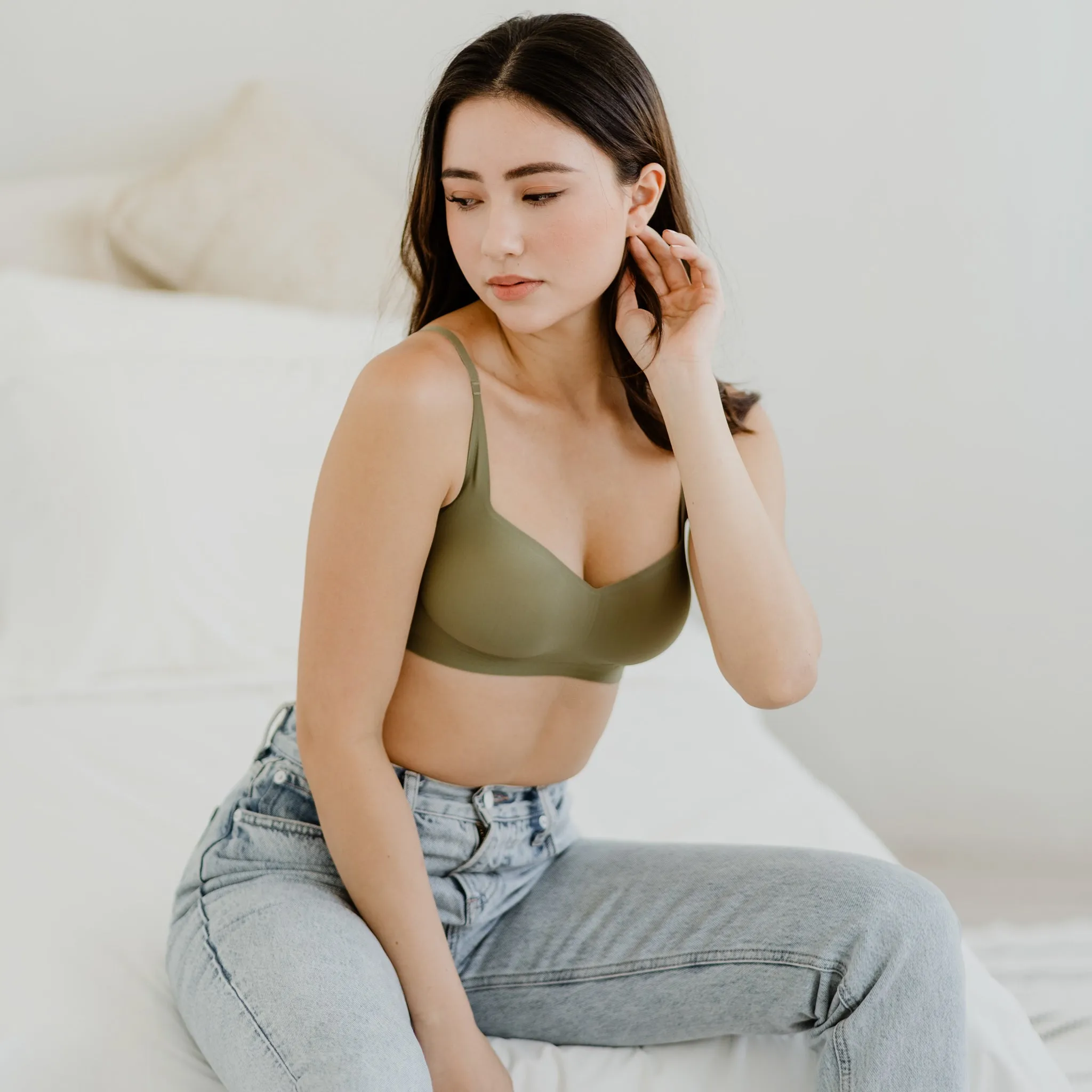 Air-ee Seamless Bra in Sage - Square Neck (Superfine) (Size XL Only)