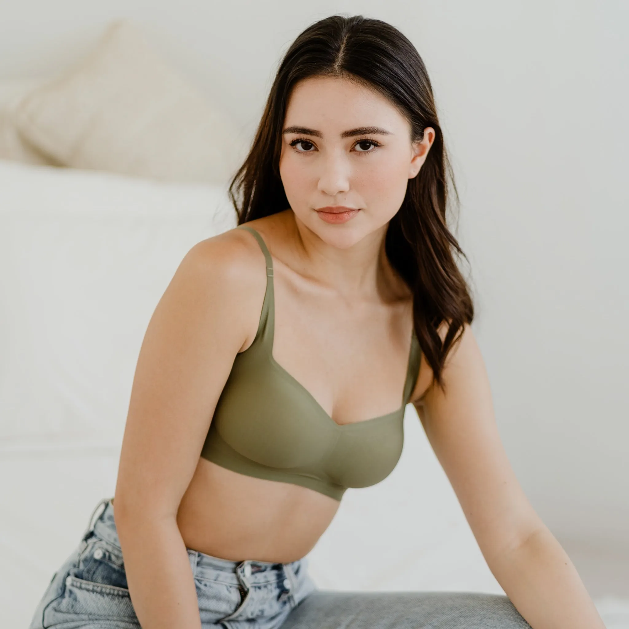 Air-ee Seamless Bra in Sage - Square Neck (Superfine) (Size XL Only)