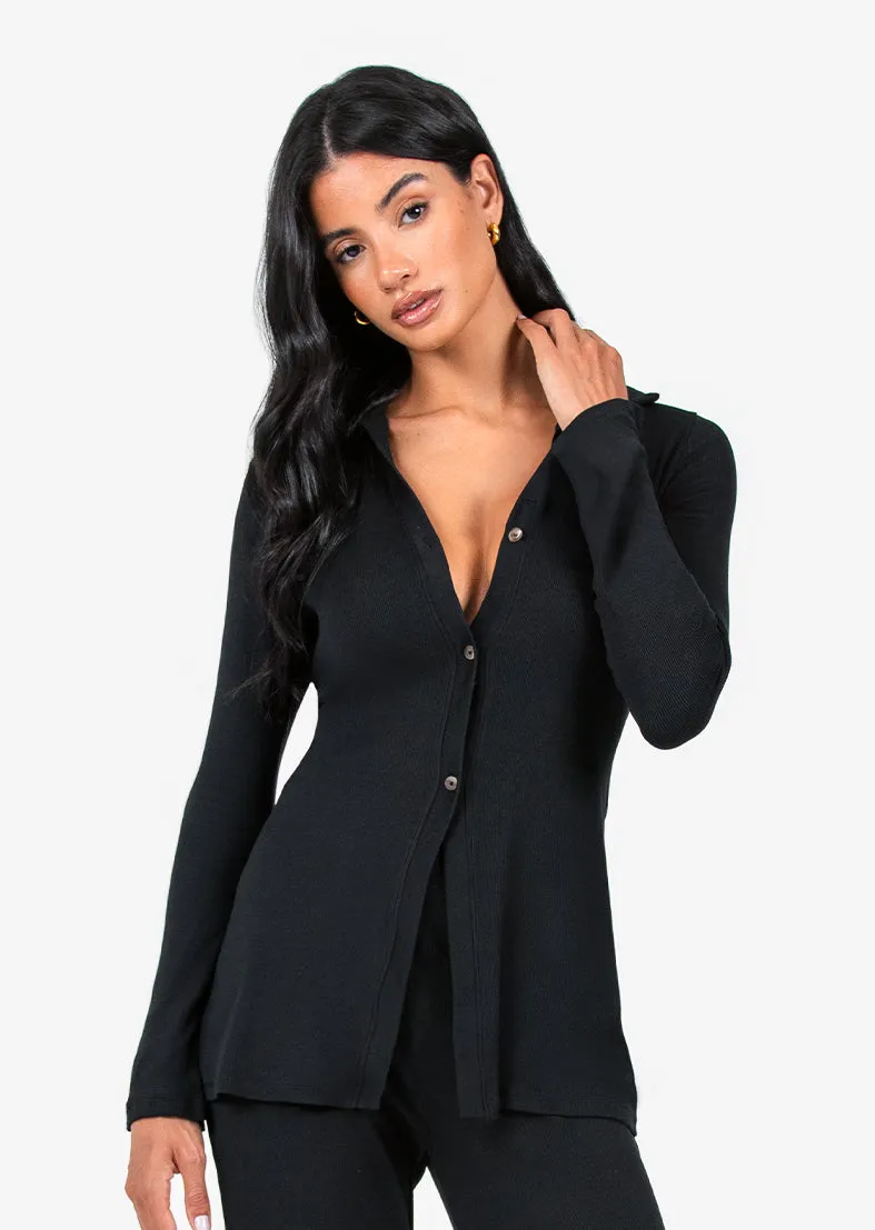 Airjet Rib Longline Cardigan Black