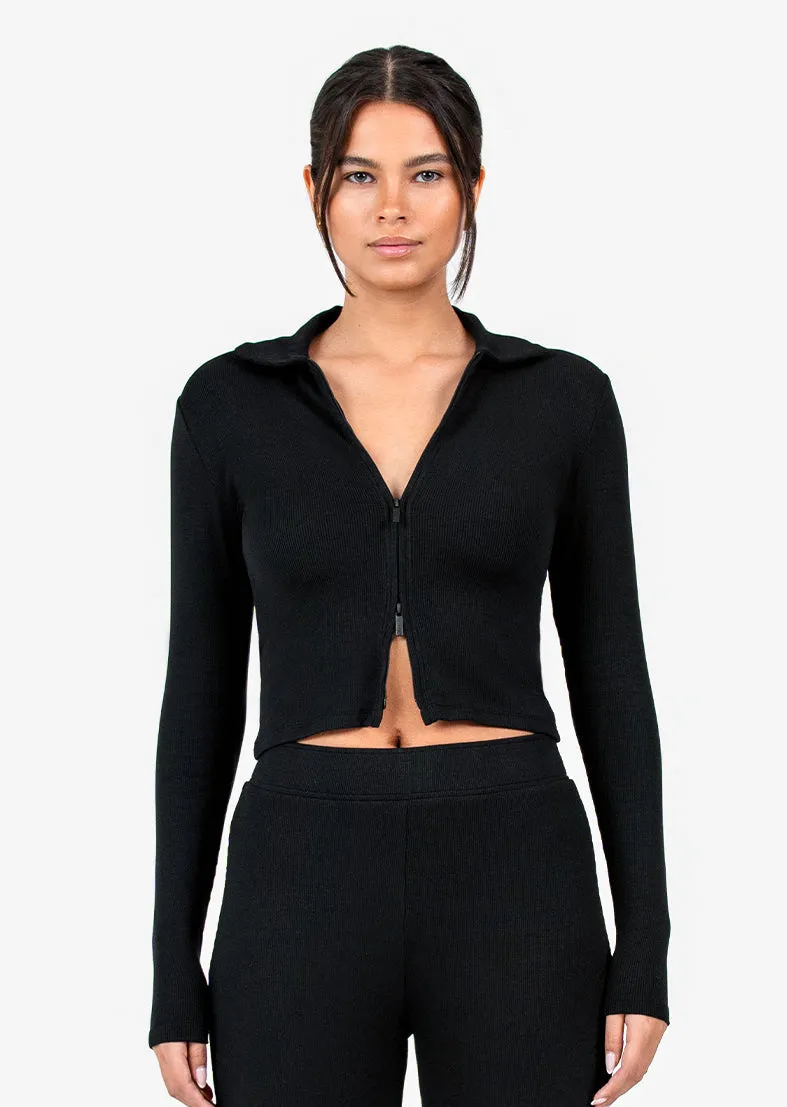 Airjet Rib Zip Through Black