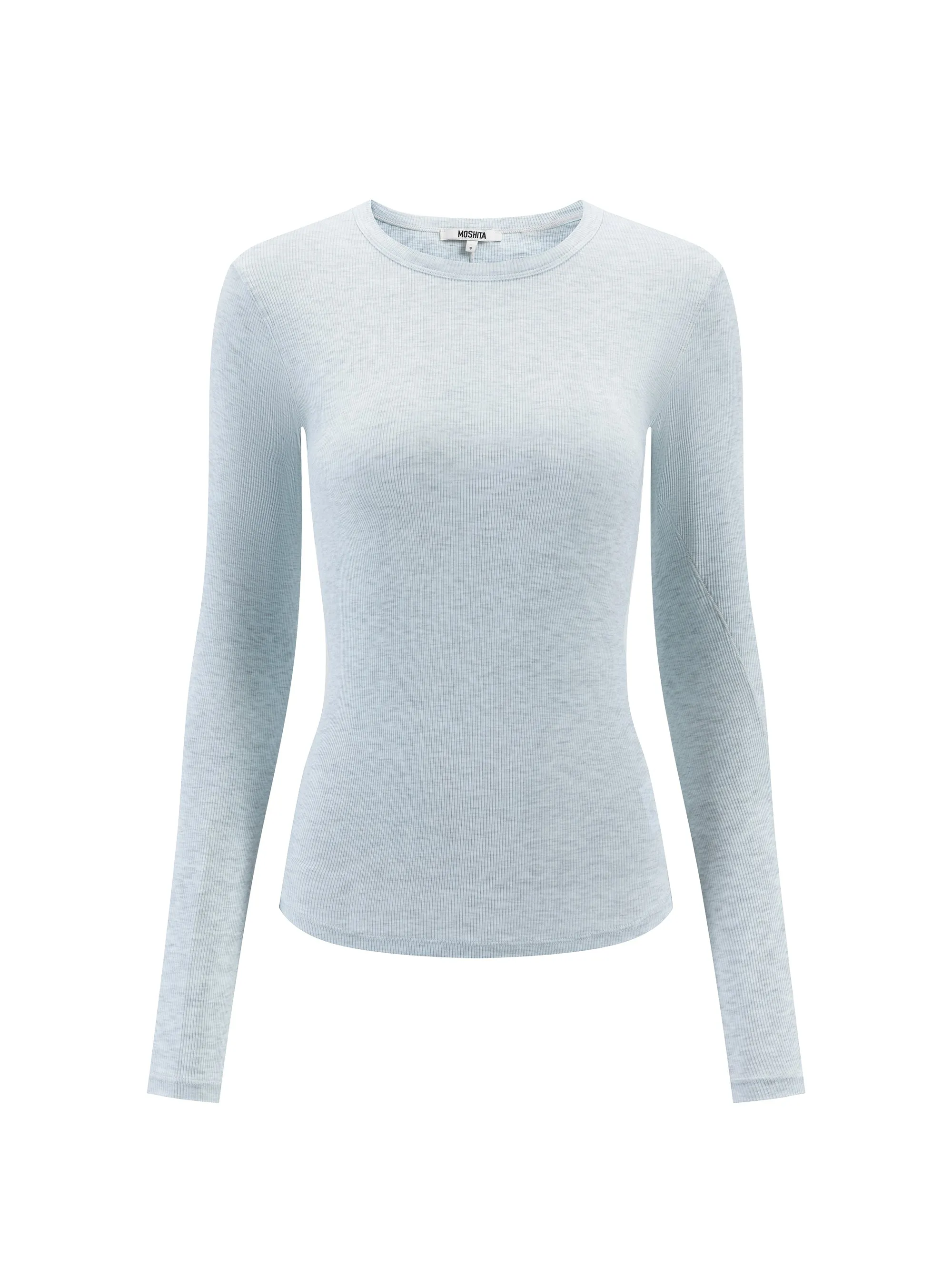 Airy Soft Ribbed Long Sleeve Top - Light Grey