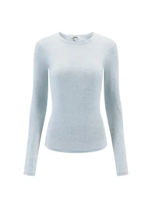 Airy Soft Ribbed Long Sleeve Top - Light Grey