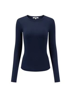 Airy Soft Ribbed Long Sleeve Top - Navy