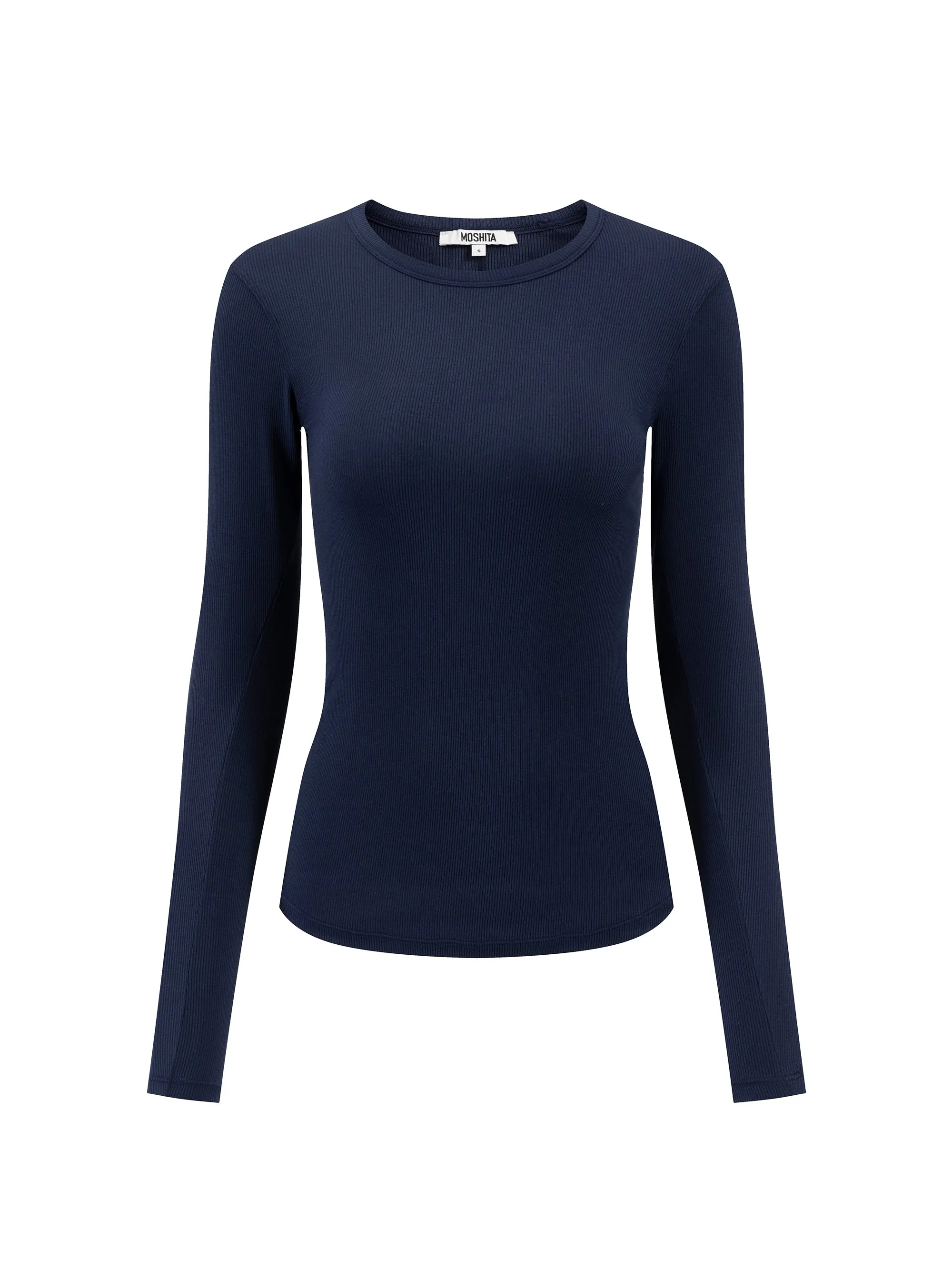 Airy Soft Ribbed Long Sleeve Top - Navy