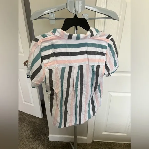 ALFANI Intimates White Striped Short Sleeve &amp; Shirts Pajama Set Size Med…
