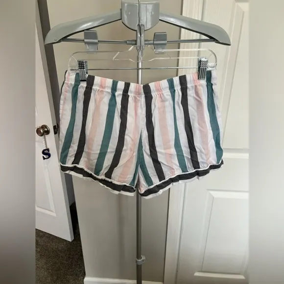 ALFANI Intimates White Striped Short Sleeve &amp; Shirts Pajama Set Size Med…