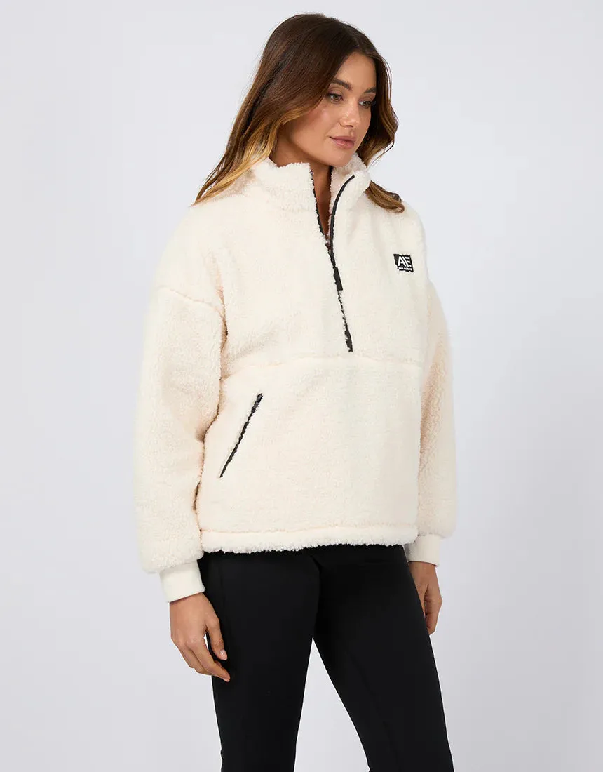 ALL ABOUT EVE AAE ACTIVE AMARA QUARTER ZIP TEDDY VINTAGE WHITE