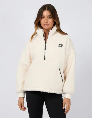 ALL ABOUT EVE AAE ACTIVE AMARA QUARTER ZIP TEDDY VINTAGE WHITE