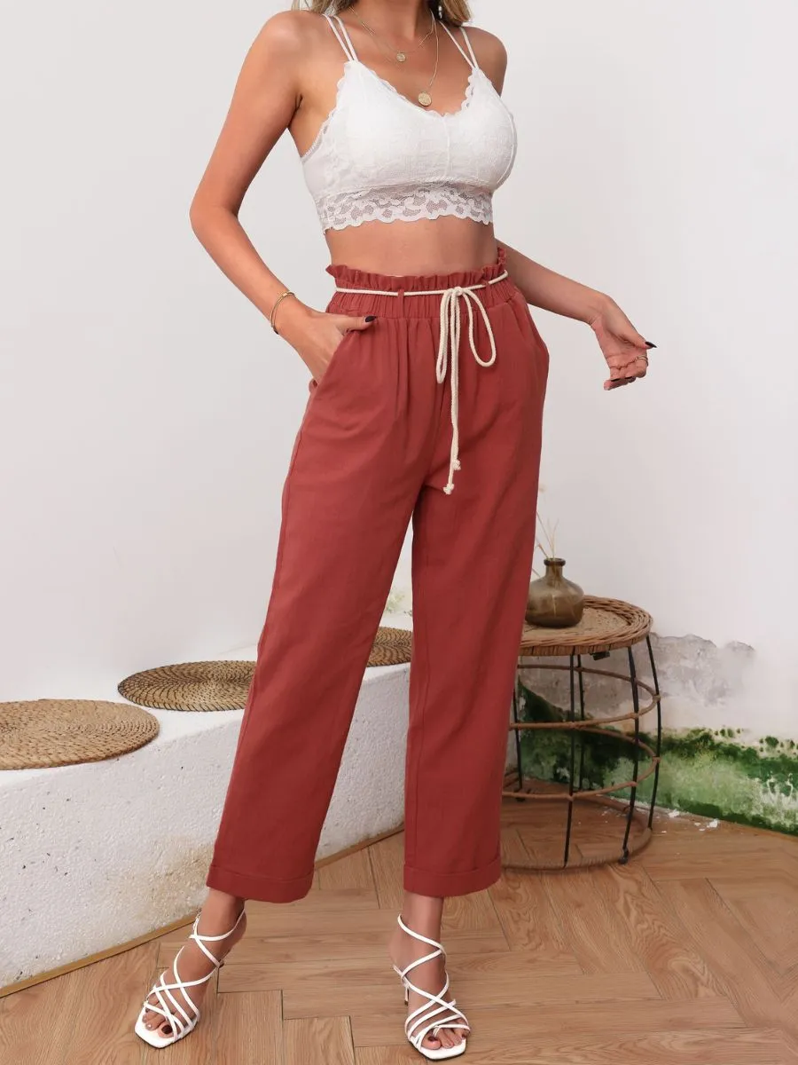 Alma Linen Pants - Rust