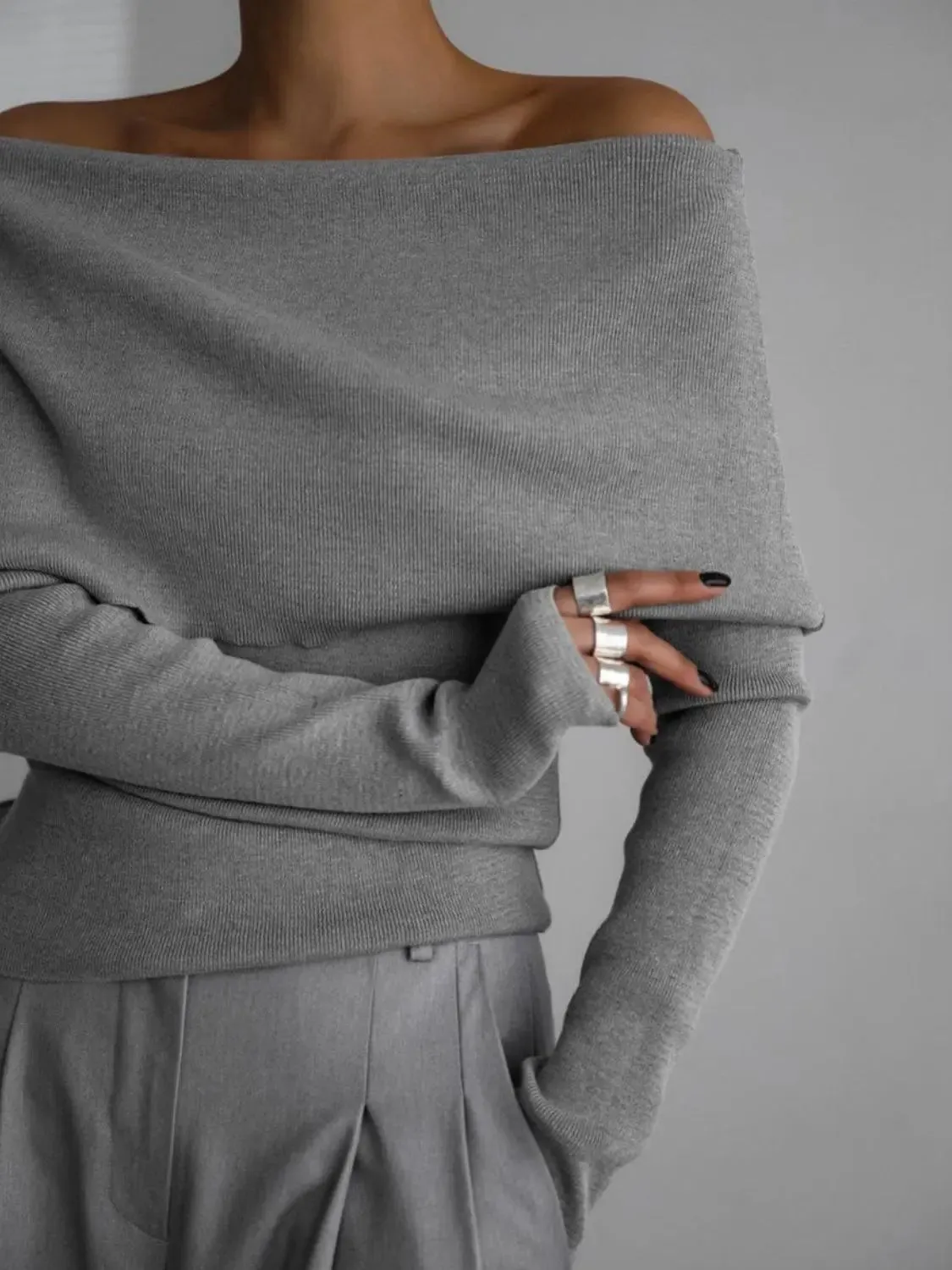 'Alora' Off Shoulder Soft Knit Top