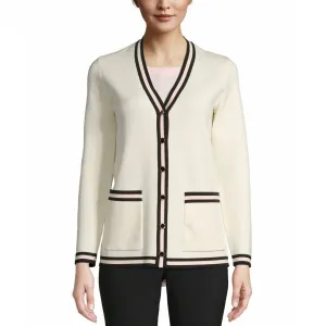 Anne Klein Women's Button Front Tipped Sweater Cardigan