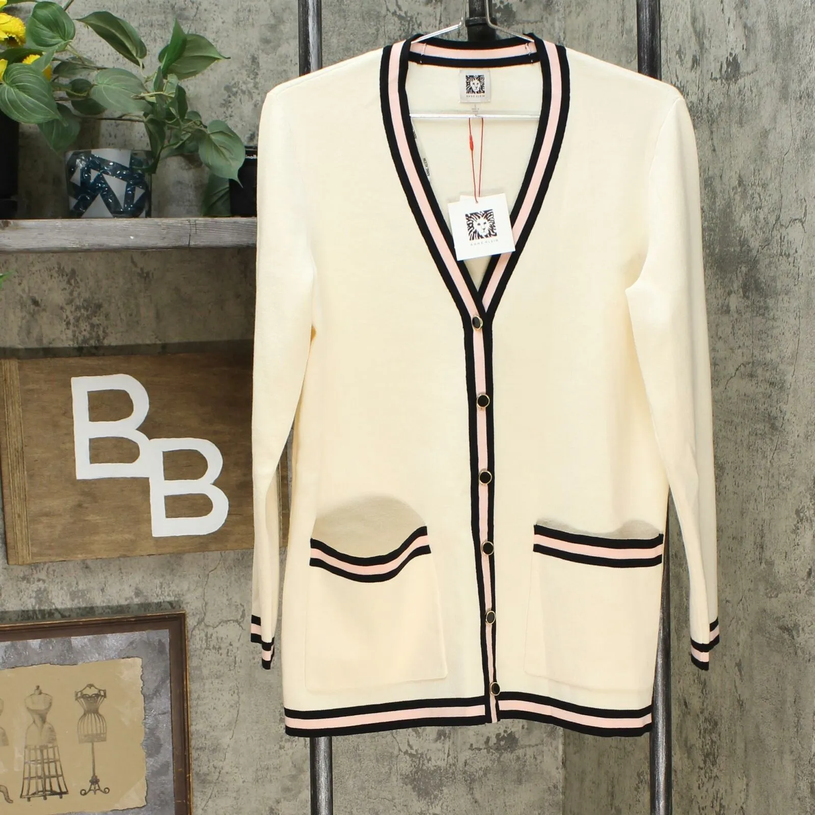 Anne Klein Women's Button Front Tipped Sweater Cardigan