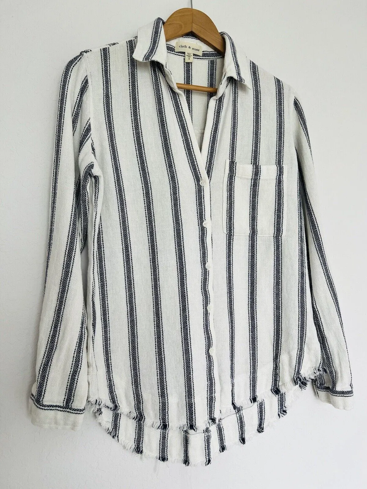 ANTHROPOLOGIE Cloth & Stone Woven Striped Button Up Shirt Sz S Long Sleeve