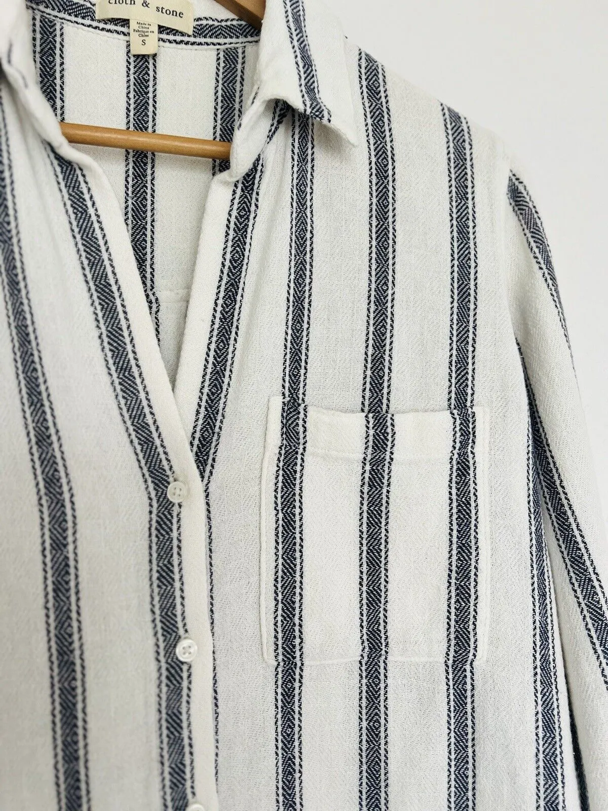 ANTHROPOLOGIE Cloth & Stone Woven Striped Button Up Shirt Sz S Long Sleeve