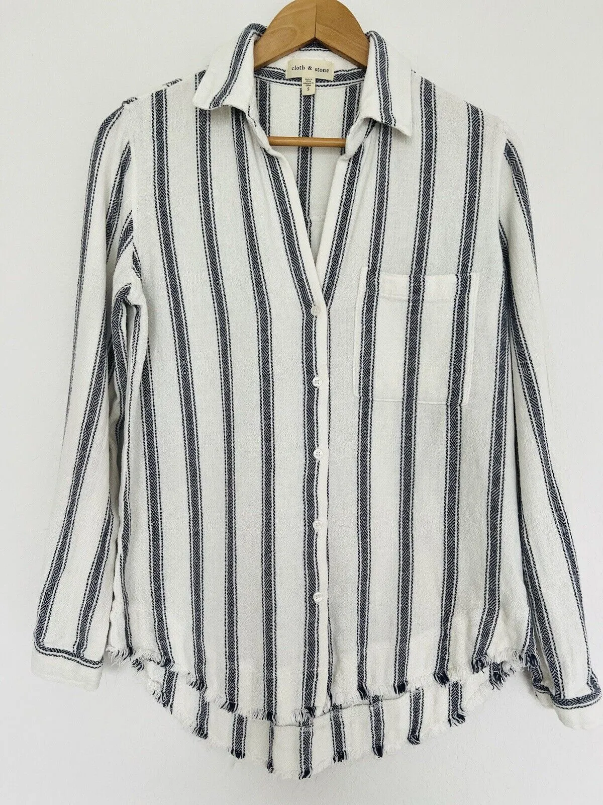 ANTHROPOLOGIE Cloth & Stone Woven Striped Button Up Shirt Sz S Long Sleeve
