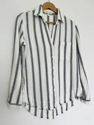 ANTHROPOLOGIE Cloth & Stone Woven Striped Button Up Shirt Sz S Long Sleeve
