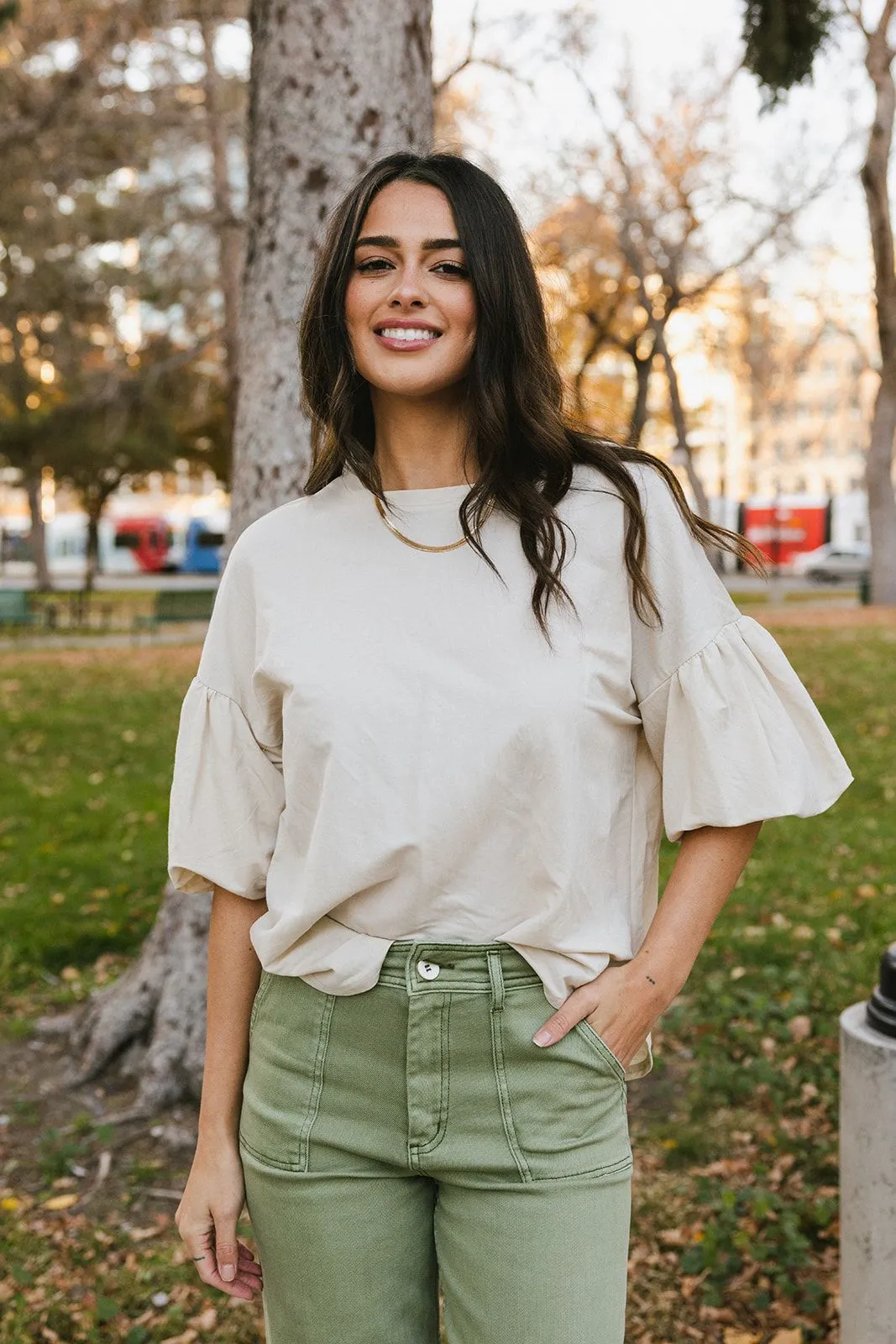 Anything But Basic Bubble Sleeve Top