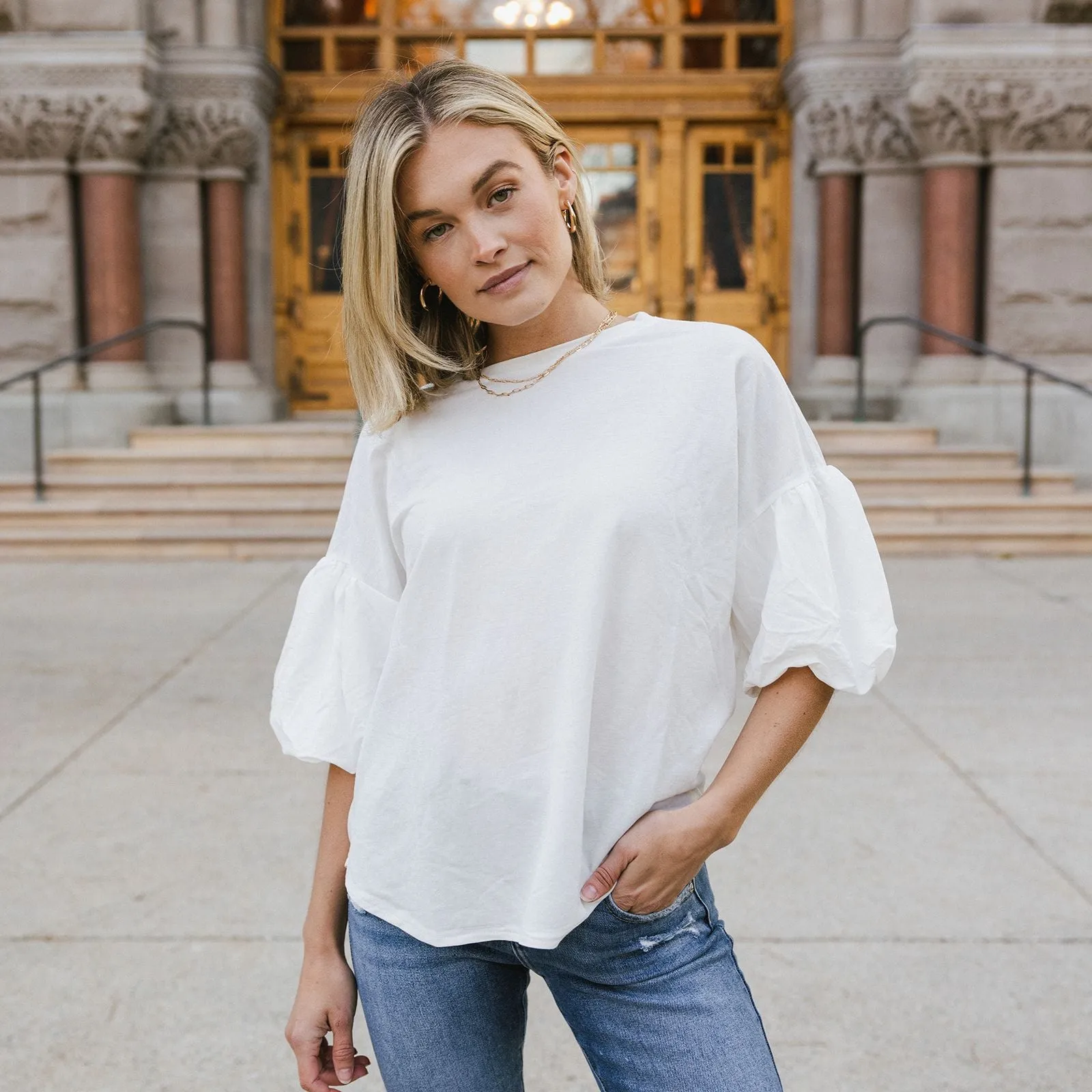 Anything But Basic Bubble Sleeve Top