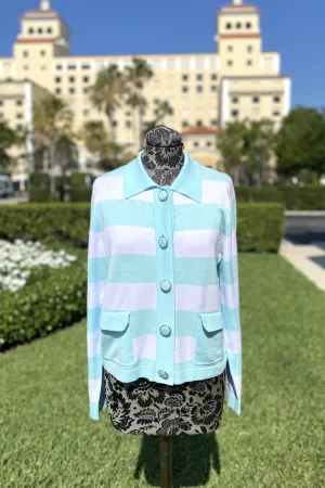 Aqua and White Striped Cardigan