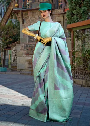 Aquamarine Green Woven Rangkath Soft Silk Saree