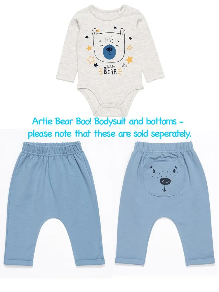 Artie - Light Grey Marl Baby Bodysuit with Teddy Bear Design 0 to 3 months